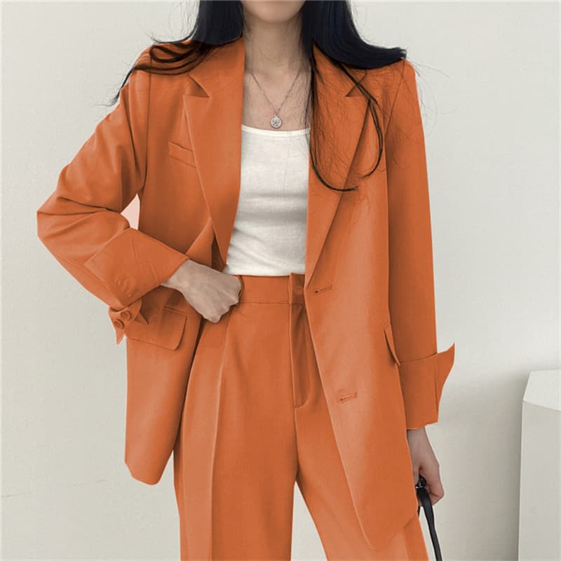 2026 Trendy Spring/Fall Blazer Set Korean Style Versatile Slimming Wide-Leg Pants Suit Jacket for Women