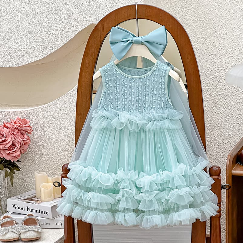 Girls' Korean Style Sleeveless Princess Dress Polyester Fiber Summer Season Child's Clothing Skirt 2025 Trendy Vest Gown