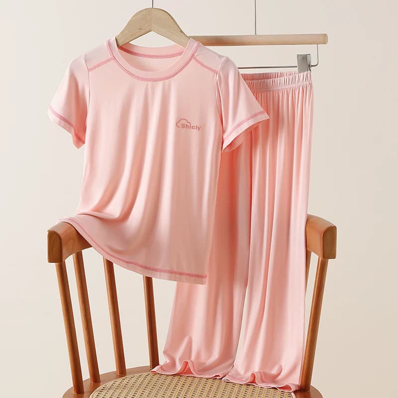 Grade A Tencel Lyocell Short-Sleeve Homewear Set for Kids, Thin Style, Long-Sleeve Pajamas for Boys and Girls, Baby Air Conditioning Wear