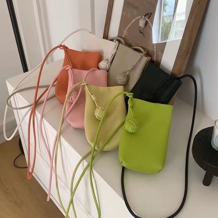 Soft Leather Cute Mini Phone Bag, Artistic Small Fresh Round Ball Pendant Vertical iPhone Crossbody Small Bag