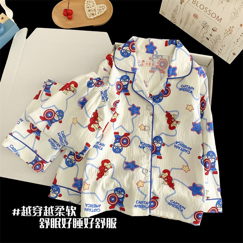 Factory Direct Children's Pajamas Cloud Cotton Lapel Cardigan Set for Toddlers, Kids, Boys and Girls Homewear Pyjama
