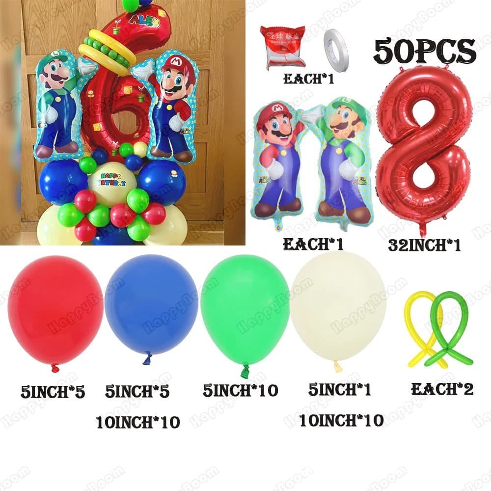 Brothers Mario Balloon Garland Arch Kit Red Yellow Blue Latex Children's Birthday Party Children's Day