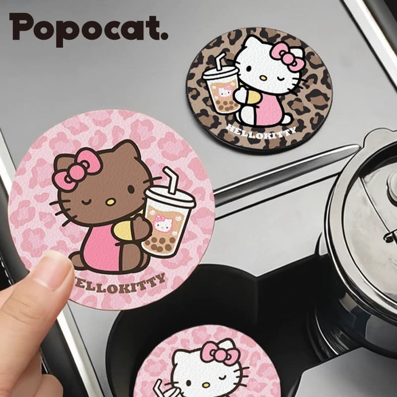 Leopard Kitty Cat Car Cup Coaster High Appearance Heat Insulation Pad Coffee Pad Cute Car Accessory Leather Water Cup Coaster