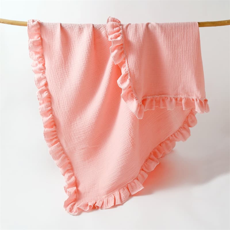 New Style Baby Solid Color Lace Gauze Blanket Children's Cover Blanket Ruffle Edge Baby Bath Towel Wrap Swaddle