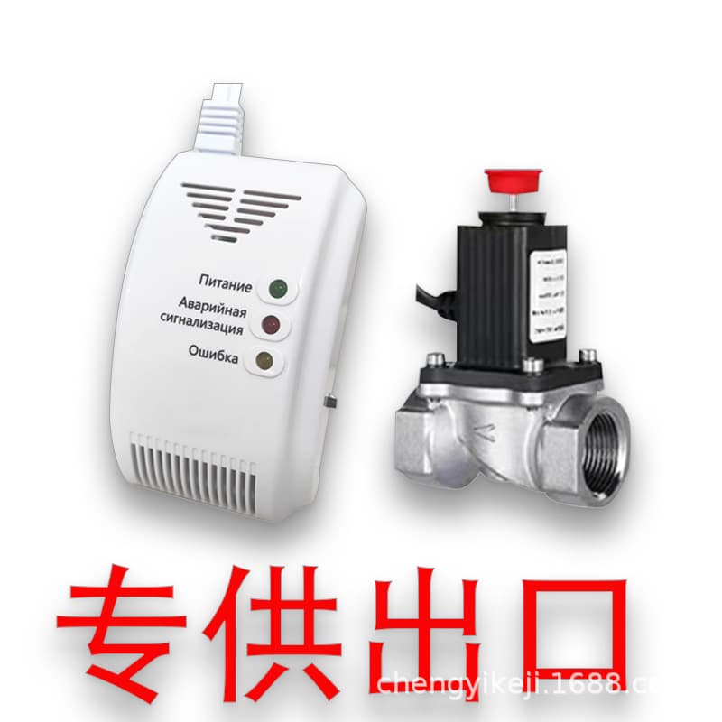 Cross-border gas leak alarm with linkage control and shut-off solenoid valve, US and European standards