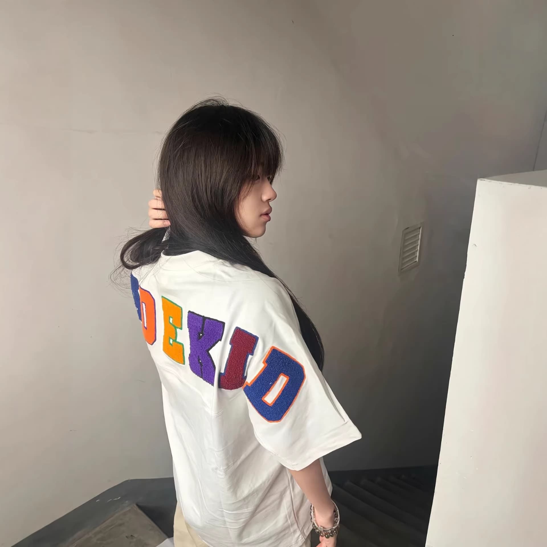 Guochao brand black color letter towel embroidered heavyweight t-shirt for women summer short-sleeved black couple wear student tops