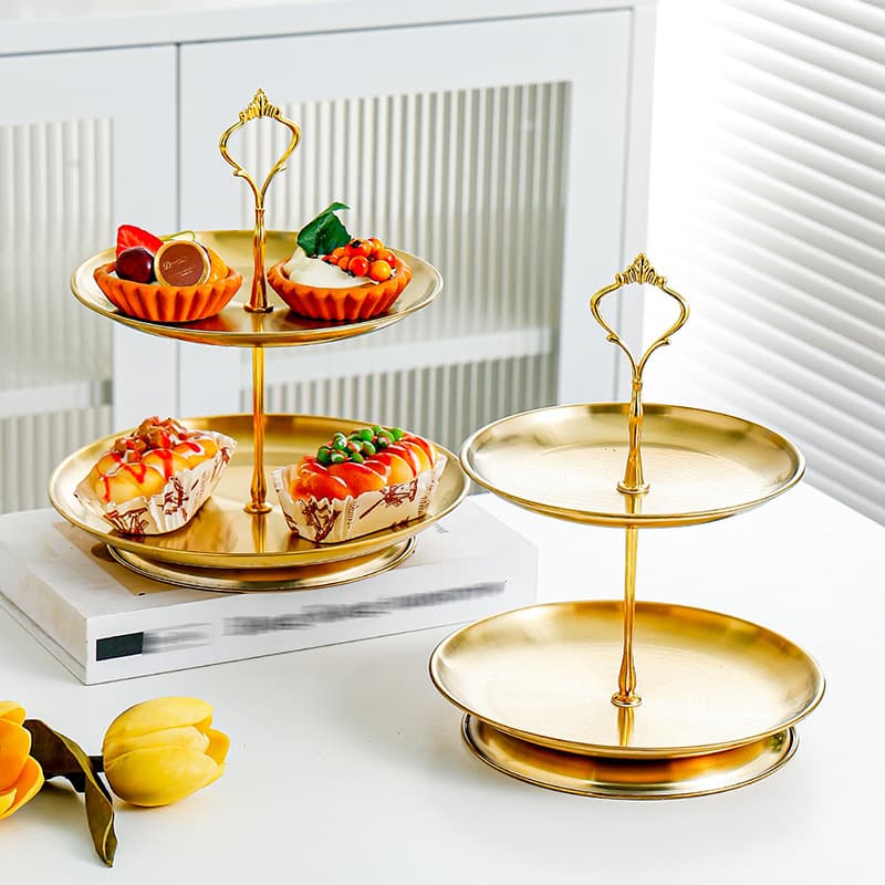 Luxury Stainless Steel Snack Fruit Tray, Double-Layer Candy Box, High-End Elegant Serving Plate for Living Room Coffee Table and Front Desk