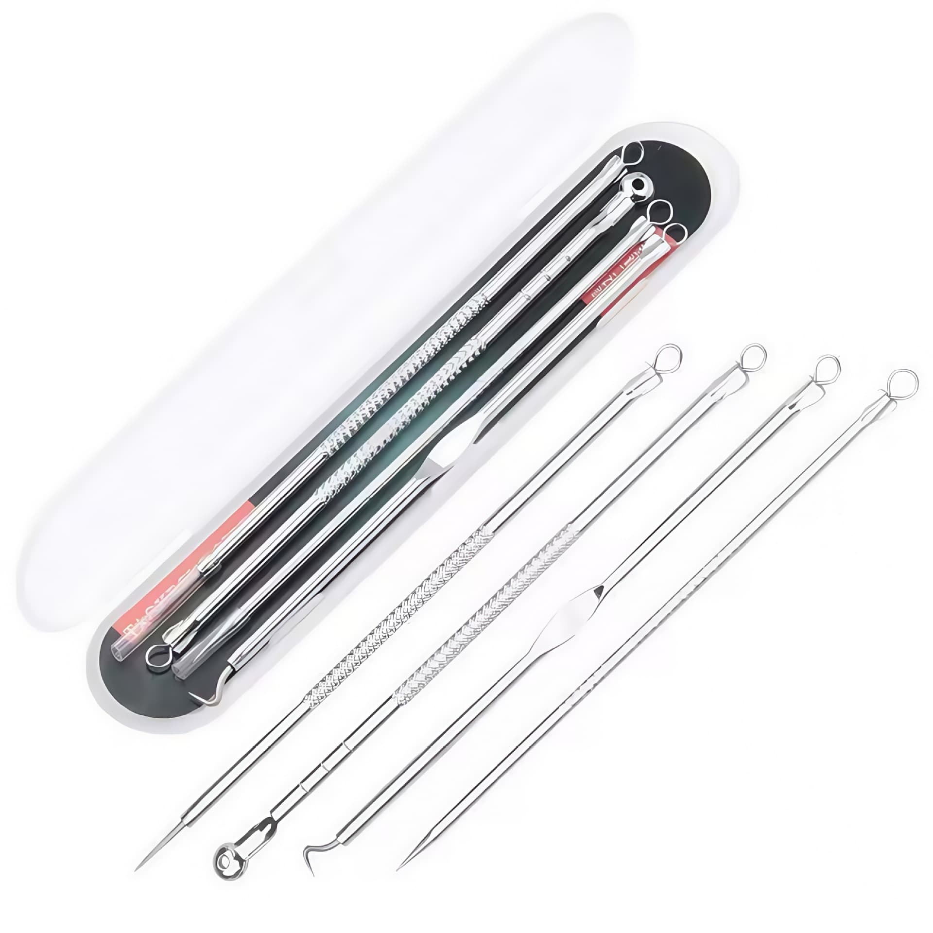Silver Acne Needle Blackhead Tool Pimple Extractor Beauty Needle 4-Piece Stainless Steel Set