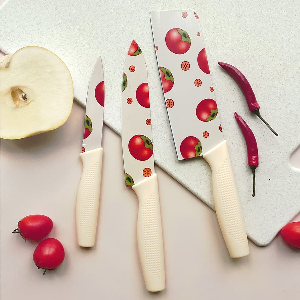 Printed knife set household stainless steel kitchen knife sharp fruit knife gift knife three-piece set Yangjiang kitchen knife