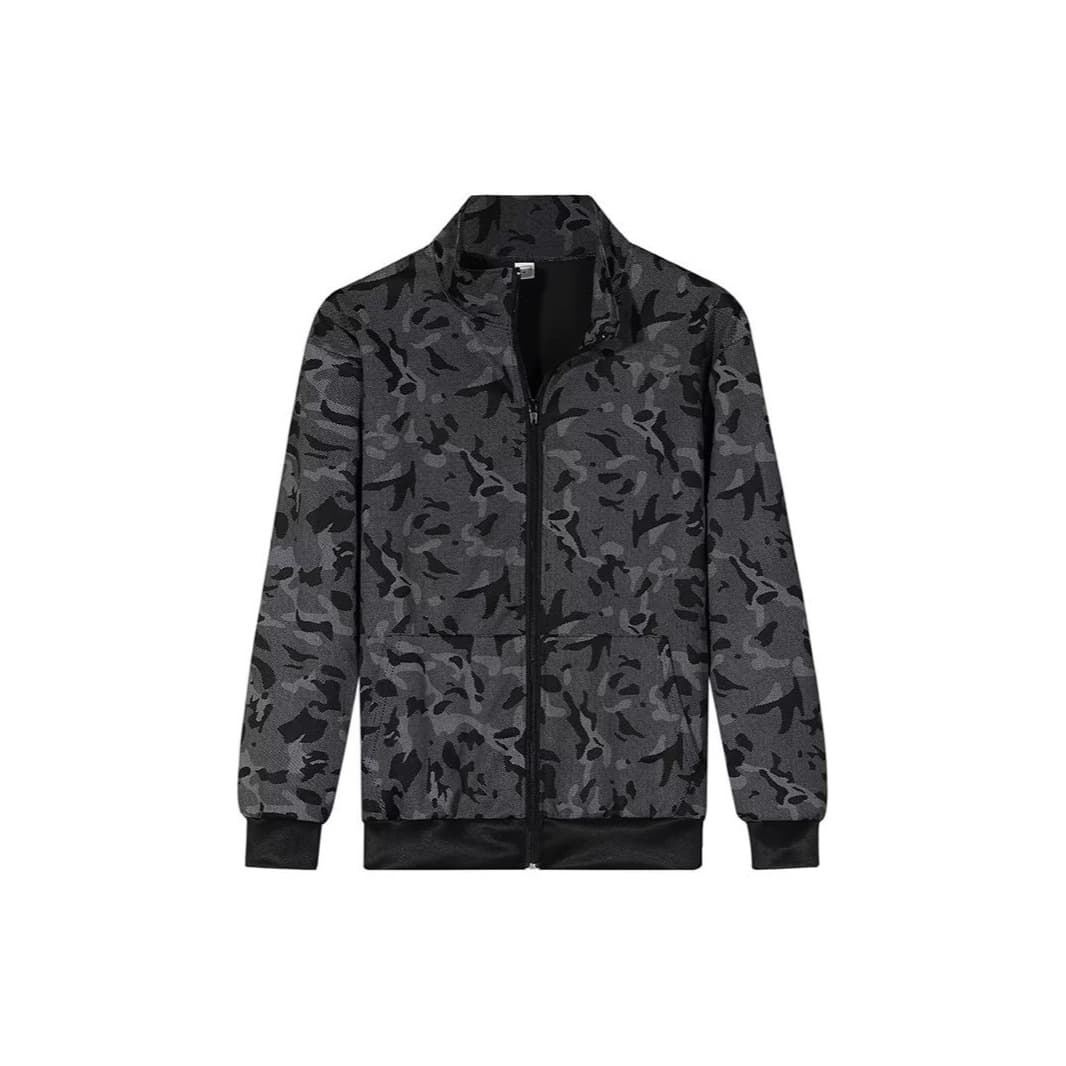 Camouflage sweatshirt men's spring and autumn stand collar casual loose zipper cardigan jacket large size sports two-piece suit