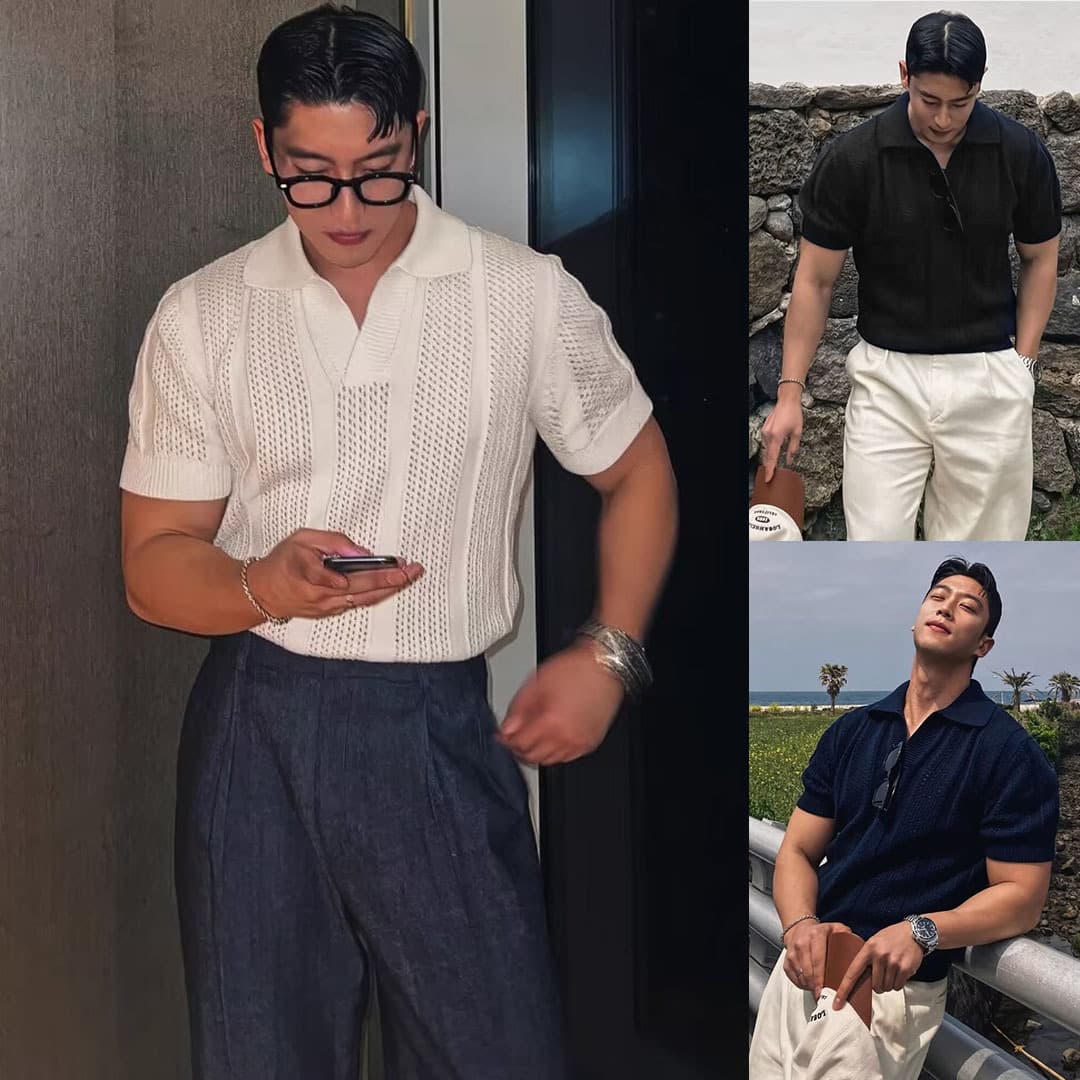 Polo Shirt Knitwear Short-Sleeved T-Shirt Men's V-Neck Hollow-Out Ice Silk Summer Wholesale Old Money Style Ice Silk Polyester Fiber 96