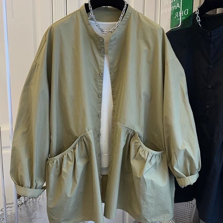 2024 New Fall Light Jacket with Three-Dimensional Double Pockets Long Sleeve Shirt Top for Women Loose Casual Trench Coat