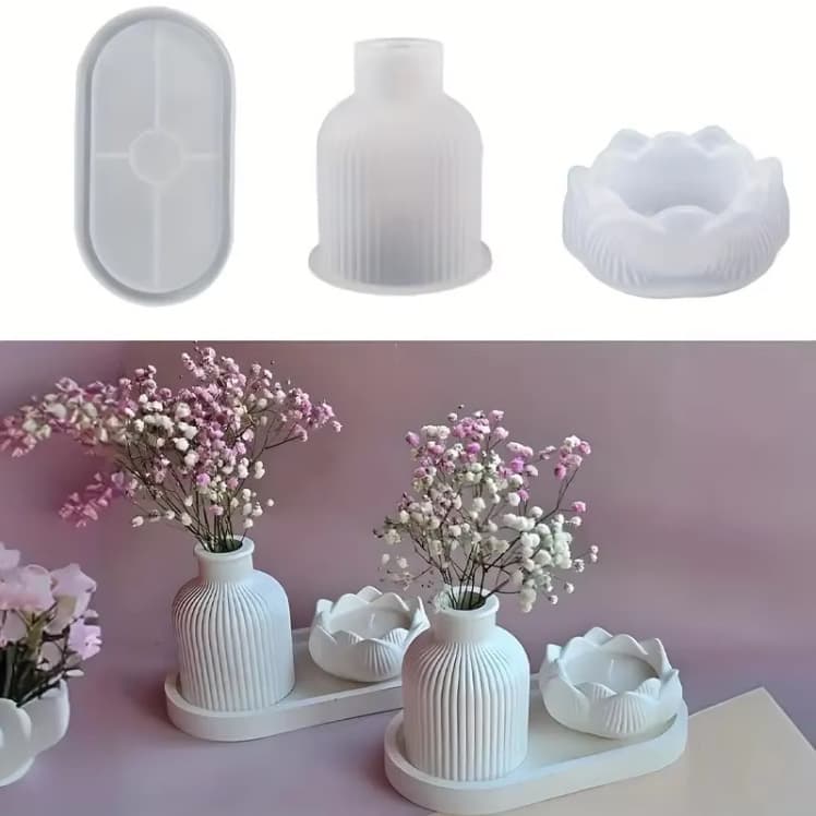 Vase Lotus Candle Holder Resin Gypsum Mold Jewelry Storage Box Home Decorative Storage Tray Silicone Mold