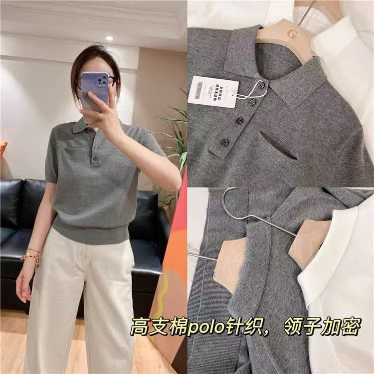 High-count cotton encrypted, comfortable, soft and casual solid color commuter knitted POLO shirt short-sleeved women's spring and summer F0301Z