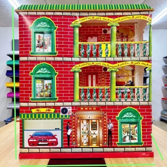 Semi-Finished Small Three-Story Paper Houses (10 per pack), Hand-Folded Ritual Villas, Architectural Paper Models for Burials