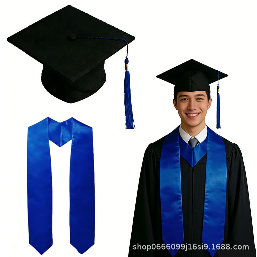 Cross-Border New Style University Graduation Season Set: Ribbon, Bachelor's Cap, Doctor's Cap, Solid Color Honorary Award Satin Shawl