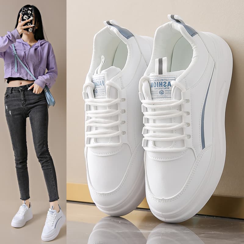 Korean Style White Sneakers for Women 2024 Autumn New Breathable Student Running Shoes Platform Casual Shoes SH835