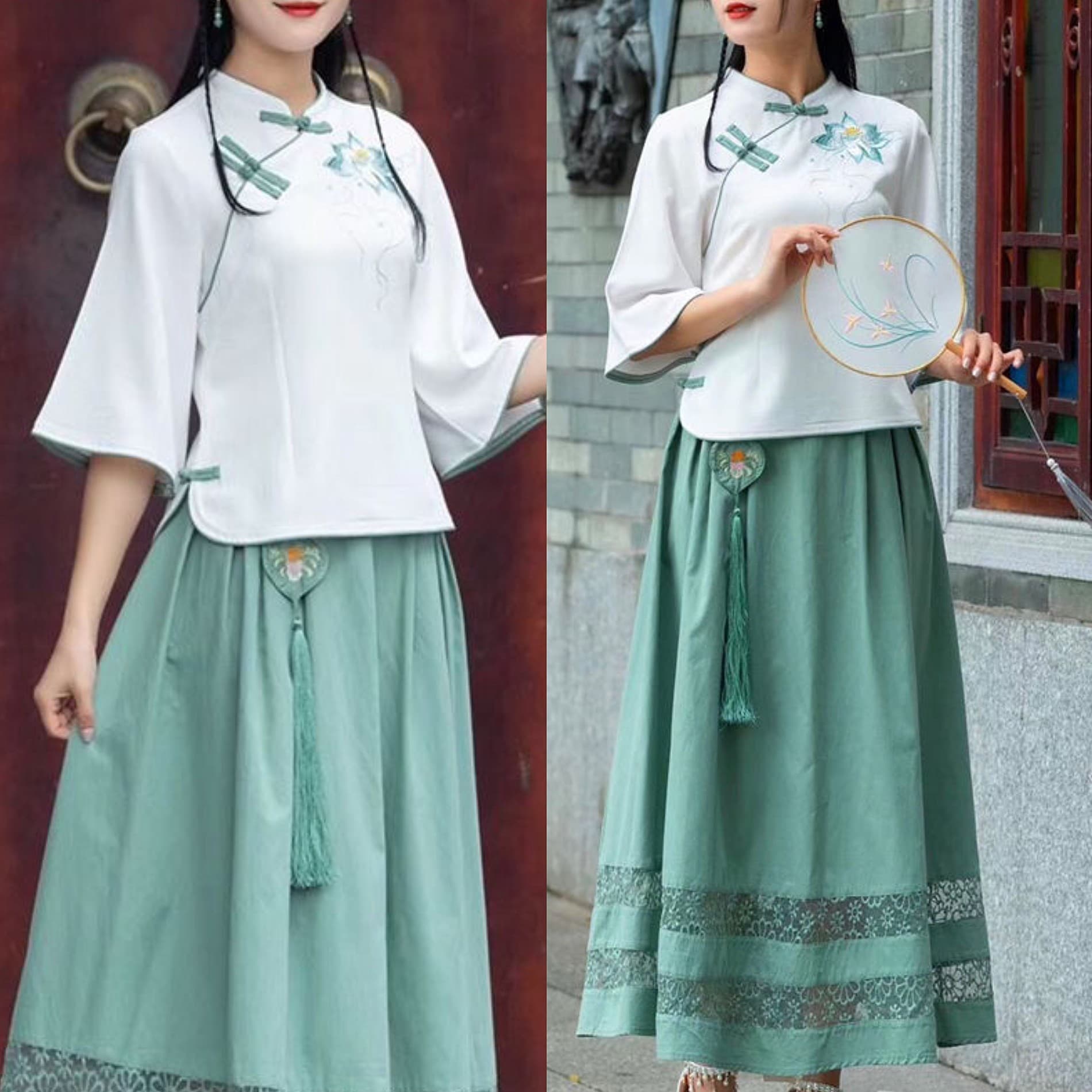 Hanfu Republic of China Style Summer New Lotus Mid-Sleeve Hanfu Literary Retro Modified Cheongsam Top