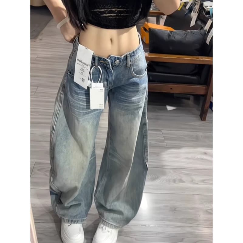 Curved Blade Straight-Leg Jeans for Women Summer 2026 New Arrival Slimming Design Loose Retro American High-Waist Wide-Leg Pants