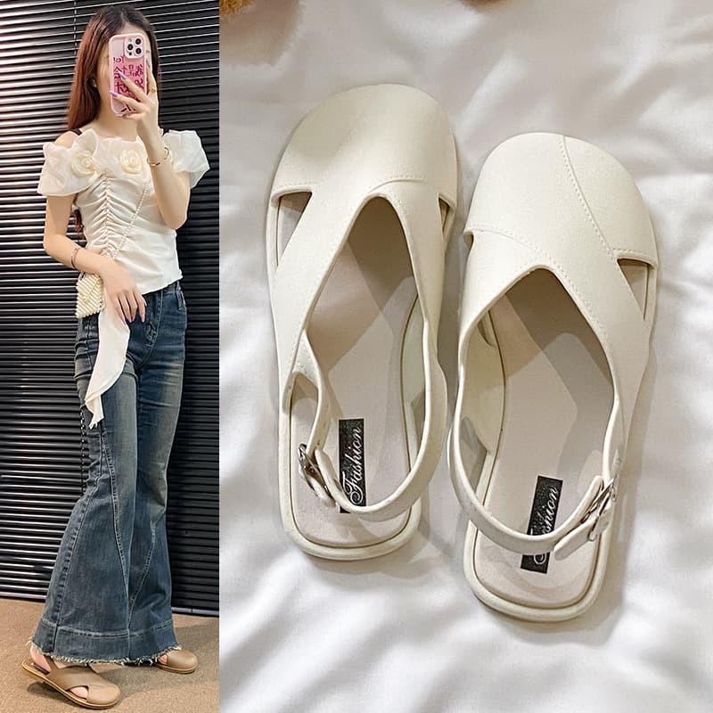 2026 New Closed-Toe Roman Sandals for Women, Summer French Style Closed-Toe Fairy Roman Slippers for Women