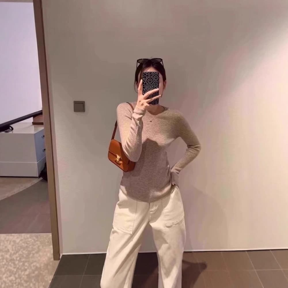 Early Autumn Gentle Pink Knitted Knitwear for Women, Slim-Fitting Inner Layering Shirt, Slimming Look, Chic and Beautiful Long-Sleeved Top