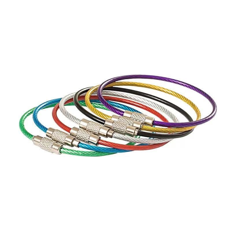 Colorful Plastic-Coated Steel Wire Rope Keychain Ring Key Ring Steel Loop Stainless Steel Tag Lanyard with Pendant Charm