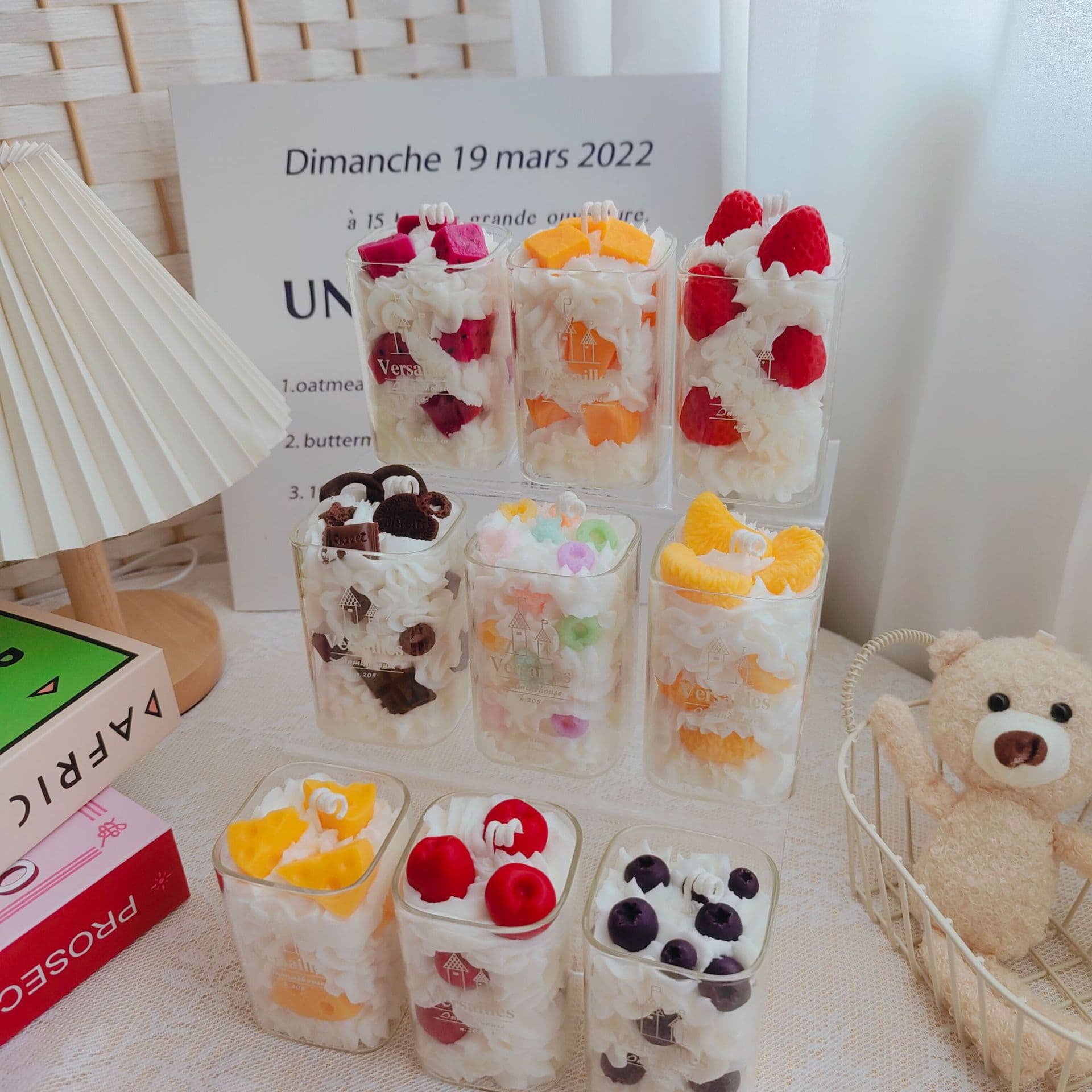 Fruit Yogurt Cup Aromatherapy Candle Strawberry Square Cup Creative Birthday Gift Cross-border Bestseller Soy Wax Scented Decor