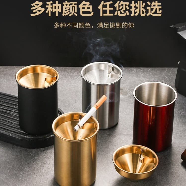 Thickened Stainless Steel Ashtray, Home Car Anti-Fly Ash Anti-Drop, Net Bar Bar Funnel with Lid, Household