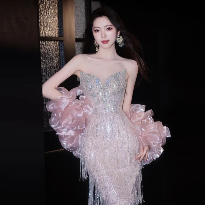 Exquisite Premium Evening Gown Mermaid Bling Heavy Embellished Engagement Banquet Bride Toasting Dress High-End Light Luxury Niche