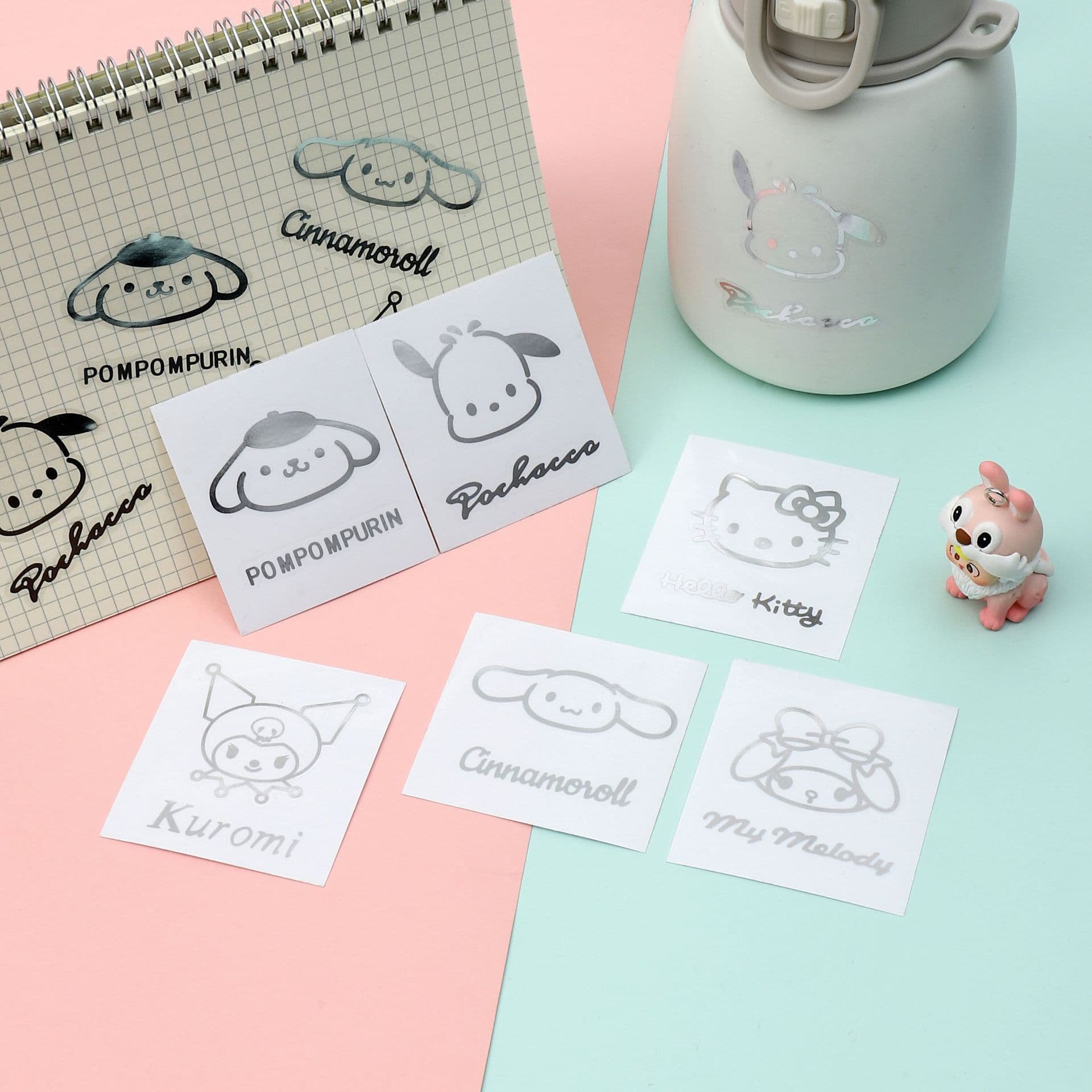 Sanrio stickers metal pocket stickers for children and girls cute cartoon Kurome stickers hot silver sealing stickers