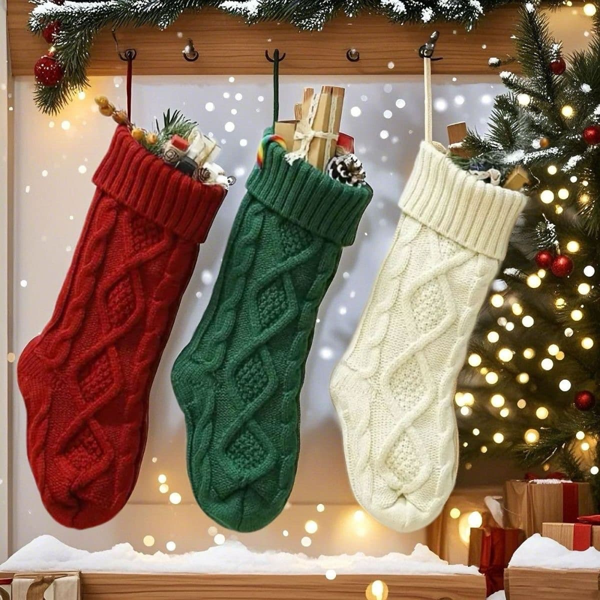Large 46CM Knitted Wool Home Wall Hanging Candy Bag Sock Cover Diamond Gift Bag Sock Ornament Christmas Sock Cover