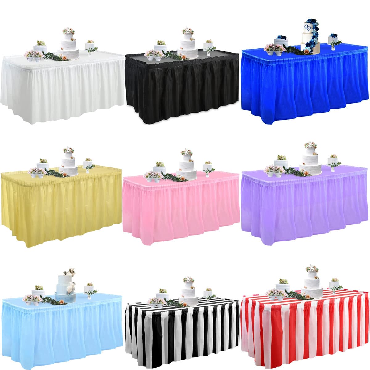 Disposable rectangular table skirts, oil-proof PE plastic tablecloths for parties, weddings, dessert tables, birthday party decorations.