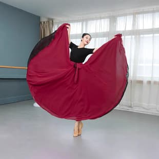 720 Double-Sided Reversible Chiffon Flared Skirt Two-Tone Skirt Square Dance Skirt Double Layer Flared Skirt with Tie Belt