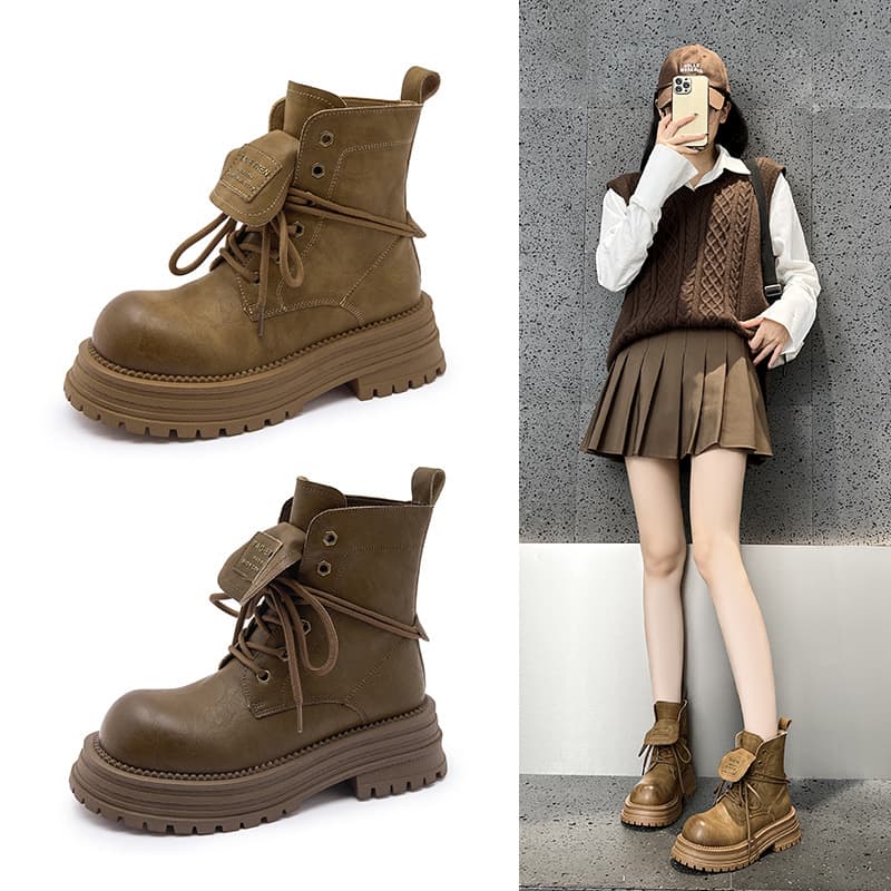 Runway Retro Vintage British Martin Boots Women 2024 New Student Lace-Up Ankle Boots Western Desert Boots