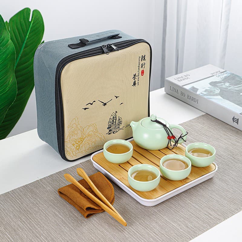 Portable Ding Kiln Xishi Teapot Travel Bag, Kung Fu Tea Set, Ceramic One Pot Two Cups Tea Set, Business National Day Gift