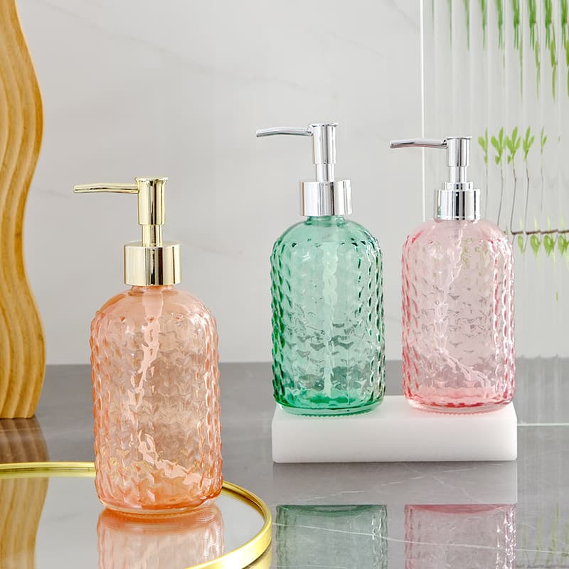 Wholesale Thickened Glass Shampoo Bottle Bathroom Care Shower Gel Colorful Glass Hand Sanitizer Bottle Push-Type Empty Bottle