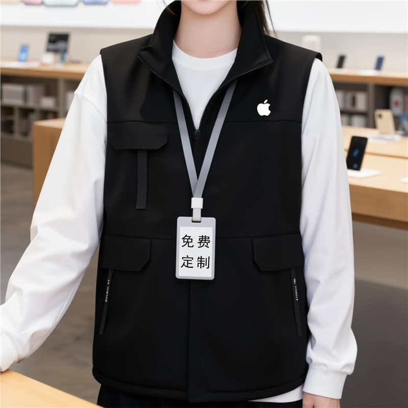 Apple windproof and waterproof vest with logo, down jacket for mobile phone stores, corporate groups, exhibitions, men's employee uniform