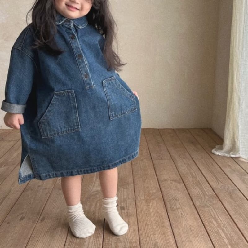 Children's ins Korean-style autumn and winter new skirt girls baby loose casual fashionable lapel A-line denim dress
