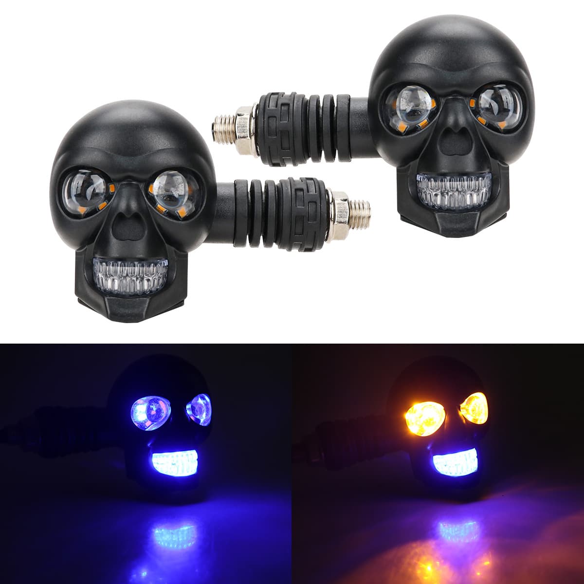 12V Skull Motorcycle Turn Signal LED White and Yellow Two-Color Modified Car Light Motorcycle Auxiliary Light Modified Car Light