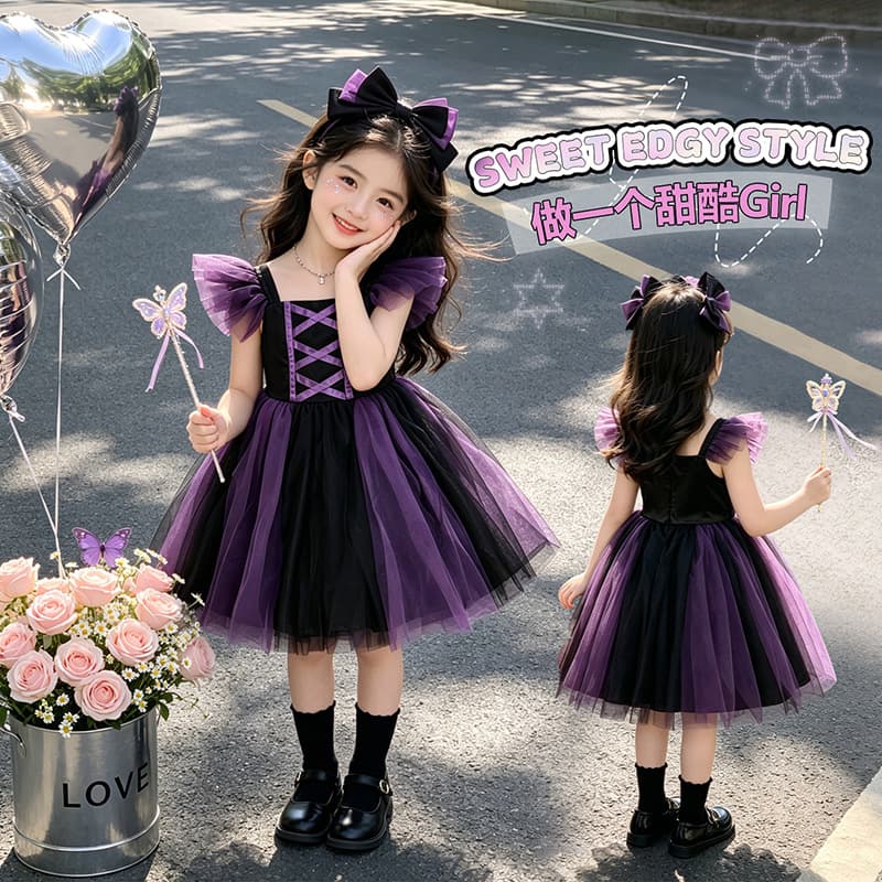 Baby Girl Birthday Costume Halloween Small Flutter Sleeve Puffy Dress Tulle 2026 New Style Children's Princess Dress Kids Clothing