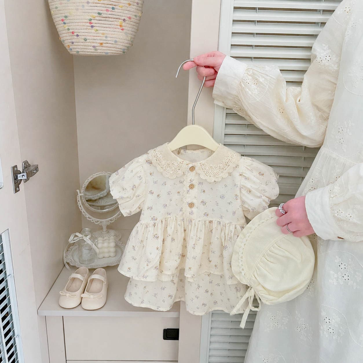 Girls' spring and summer sweet French style suit baby floral puff short-sleeved shirt and skirt two-piece autumn suit