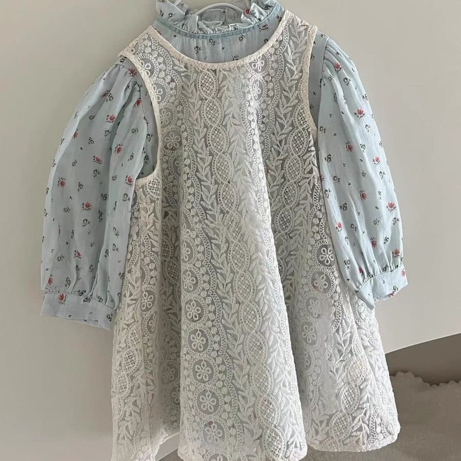 Korean children's clothing girls' dress spring and autumn 2024 new style foreign style baby girl Korean style floral children's long-sleeved skirt