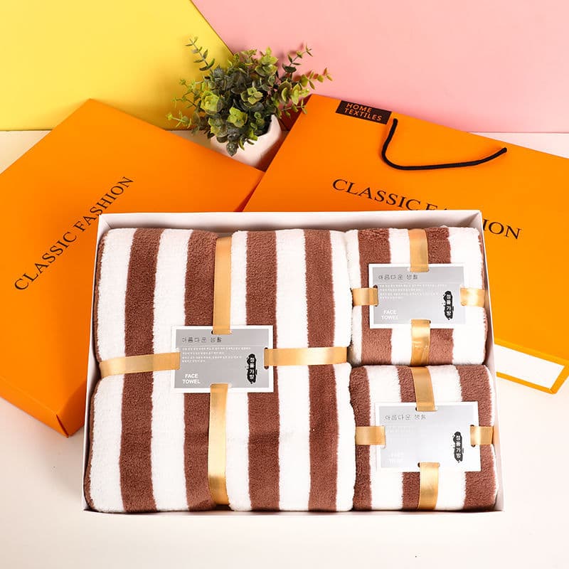 Three-Piece Coral Fleece Towel Set, Bath Towel Combination Gift Box, Souvenir Gift, High-End Practical Gift, Return Gift, Lint-Free