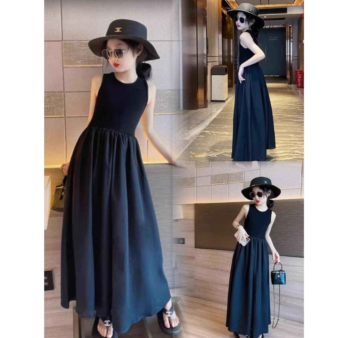 Girls Summer Dress Little Black Dress for Kids Casual Princess Dress Midi Length Summer Style Girls Vest Dress