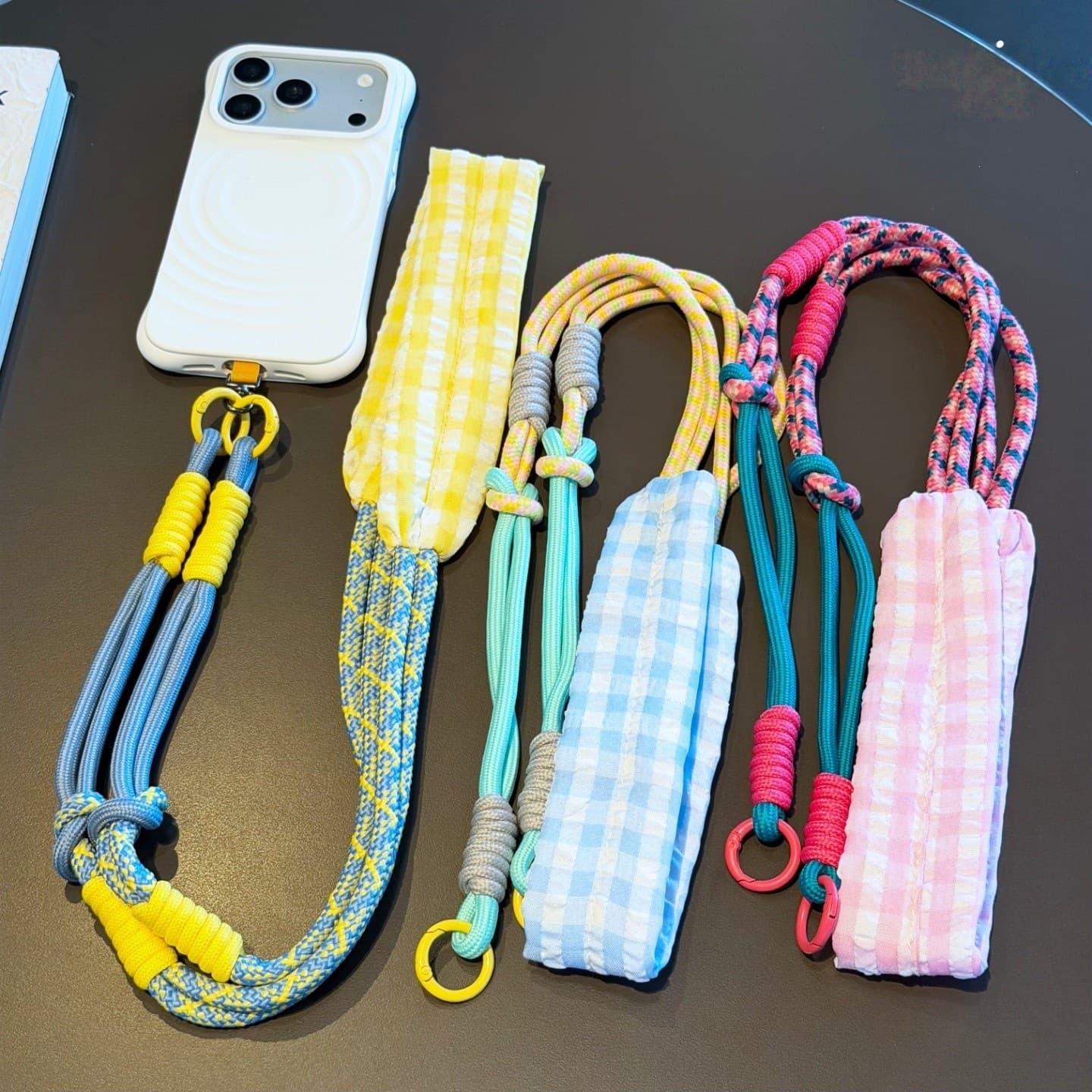 Korean plaid fabric mobile phone lanyard crossbody shoulder strap coin storage bag spliced with contrasting color portable bag sling