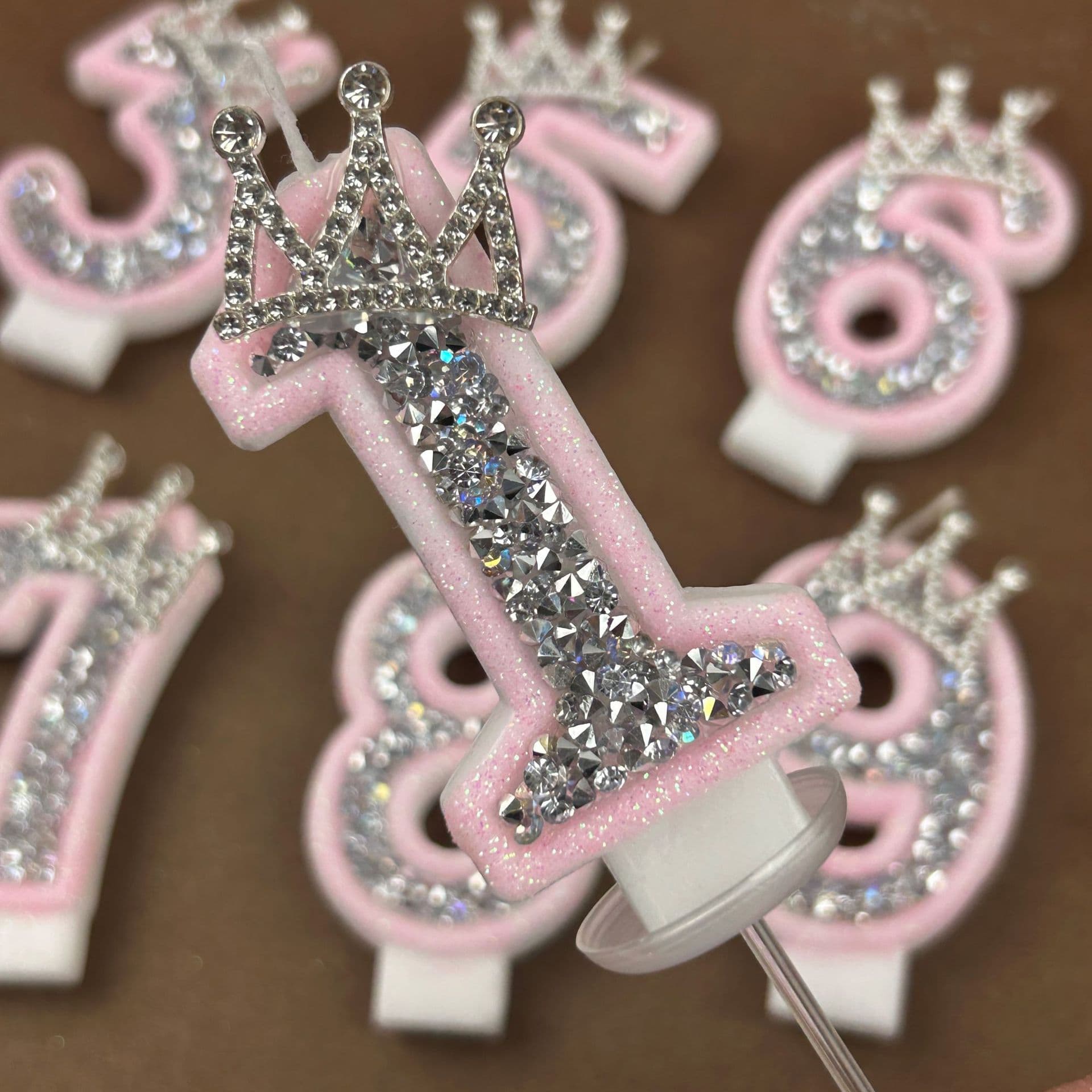 Cross-border Temu Digital Candle 0-9 Pink Silver Crown Creative Birthday Candle for Cake Premium Custom
