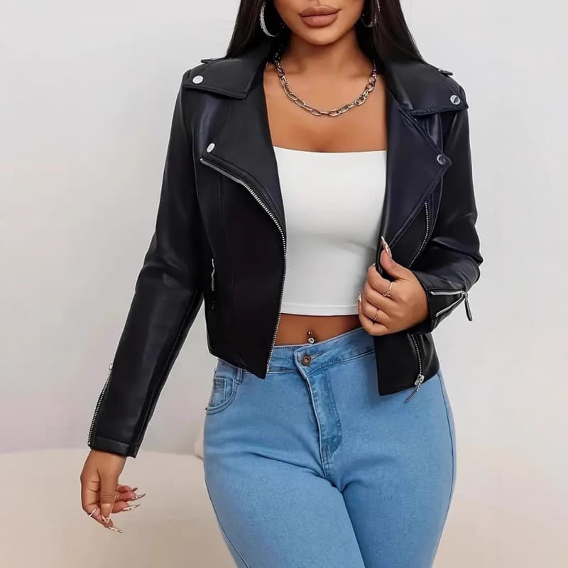Cross-border Europe and America Autumn Korean Fashion Design Sense Niche High-end Black Leather Jacket Coat Trendy Ins Women