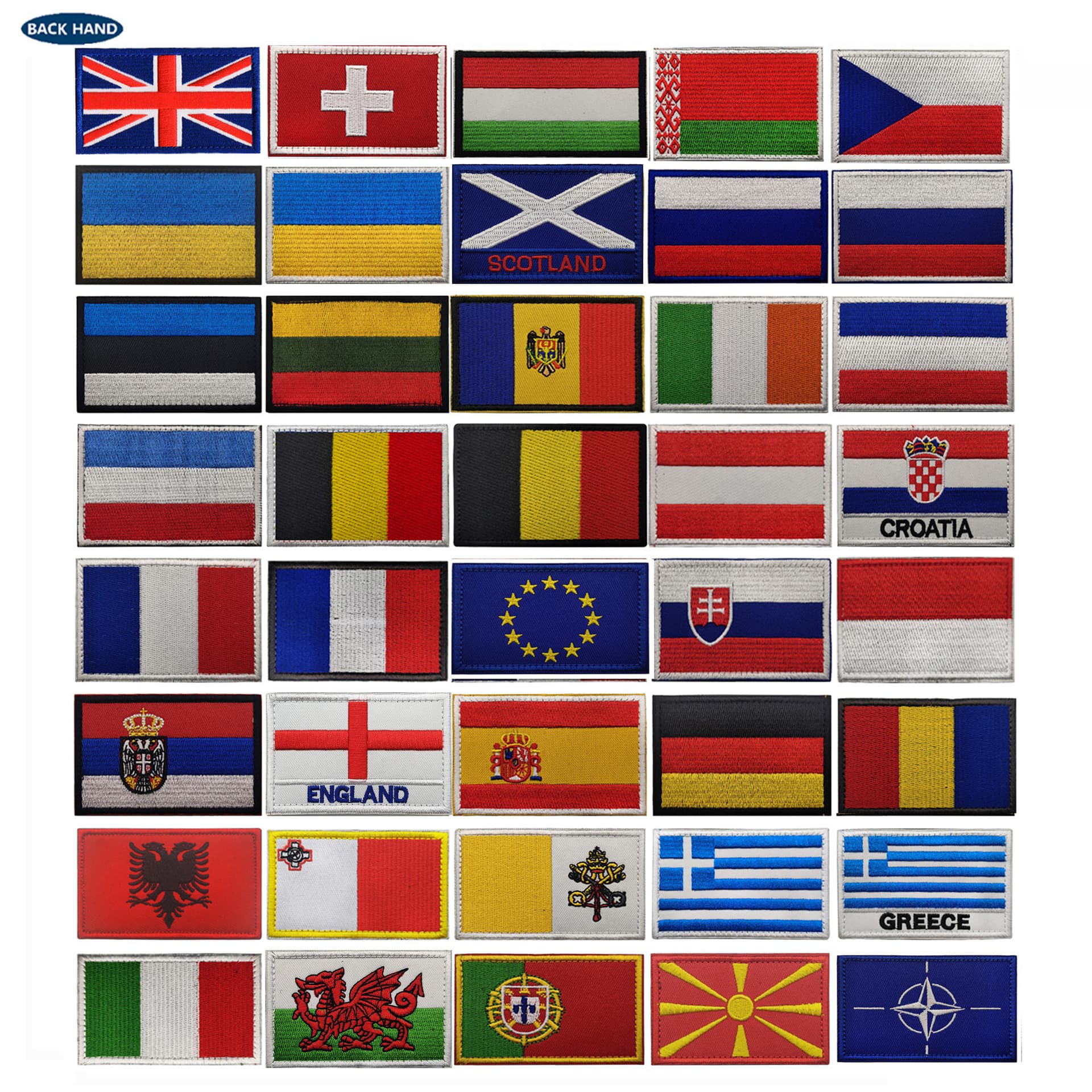 Haihu Outdoor UK France Germany etc. European Badges Hook and Loop Patches, Embroidery Fabric Patches, Western and Eastern Europe