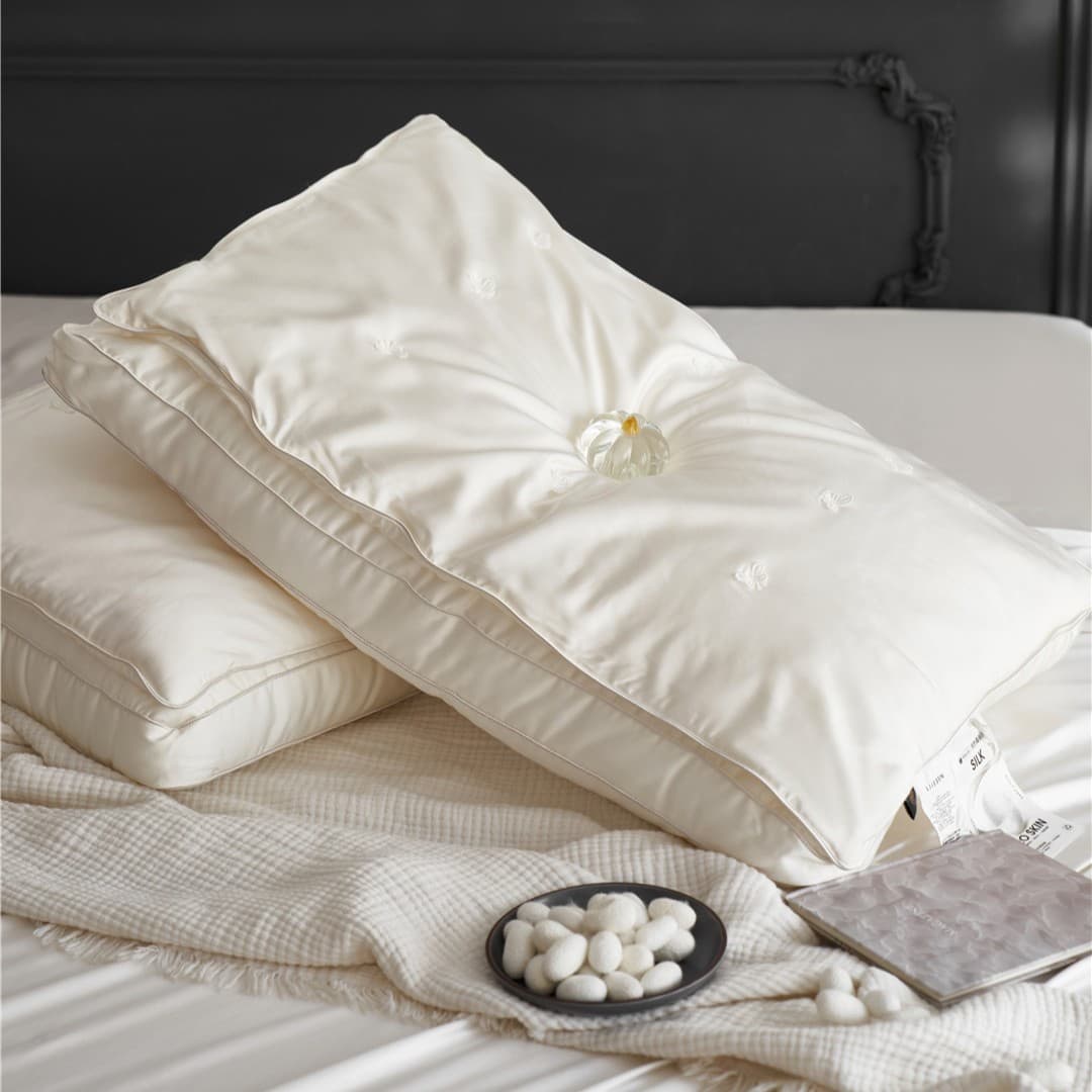Handmade Mulberry Silk Ultra-Soft Pillow Core, Double-Layer Top Silk Bottom Feather Cotton Pillow, Comfortable Skin-Friendly Breathable