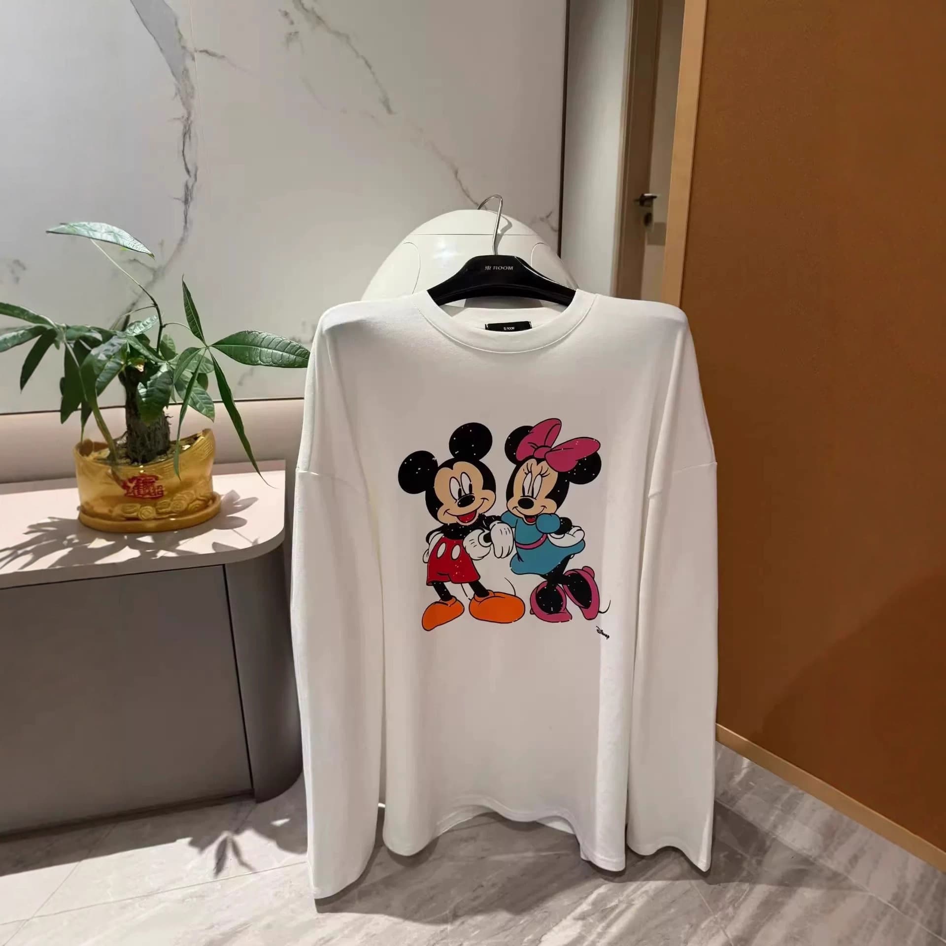 Korean Dongdaemun Pure Cotton Spring/Autumn New Loose Fit Versatile Youthful Cartoon Mickey Mouse Print Long Sleeve T-Shirt Top for Women